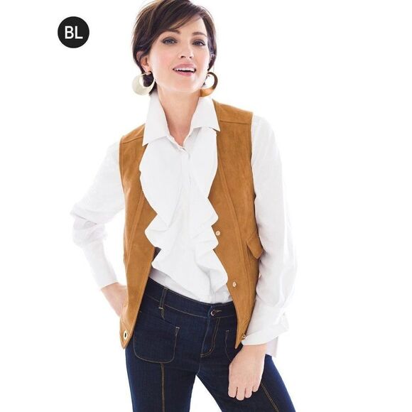 Chico's Black Label Faux-Suede Grommet Vest size 2 Large - Picture 1 of 9